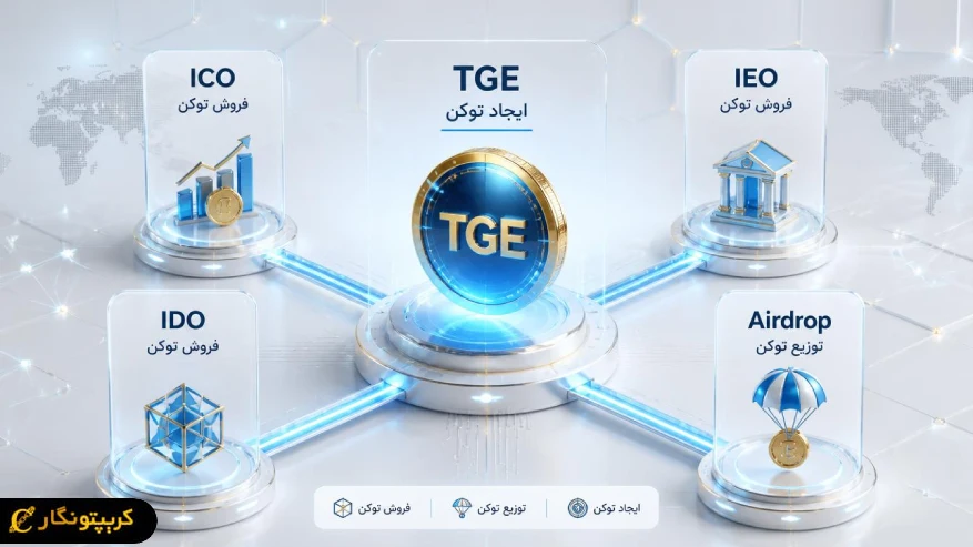 رویداد تولید توکن چیست؟ راهنمای جامع TGE تفاوت TGE با روشهای عرضه توکن؛ از ایجاد توکن تا فروش و توزیع آن.